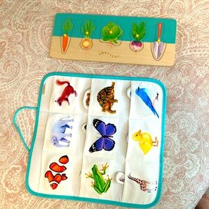 Lovevery pincer puzzle & organic cotton hide animal match!